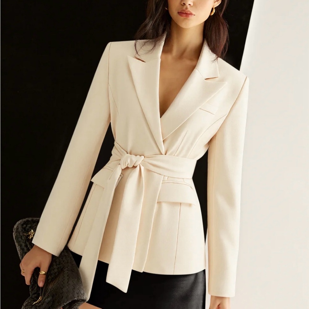 Commense Ivory Belted Suit Jacket